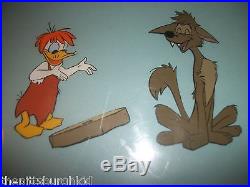 Rare 1950's Disney Gold Art Corner Production Cel Donald Duck & Bent Tail Coyote