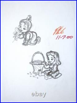 SIGNED BELLE & BRIAR ROSE BABY WALT DISNEY ORIGINAL MERCHANDISE cel DRAWING