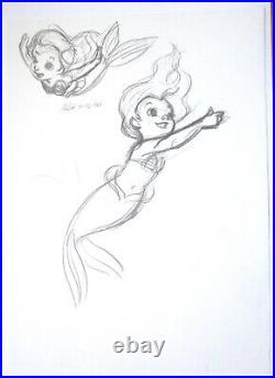 SIGNED LITTLE MERMAID ARIEL BABY WALT DISNEY ORIGINAL MERCHANDISE cel DRAWING