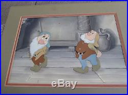 Snow White Happy and Bashful on Production background 1937 animation cel