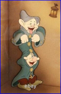 Snow White Seven Dwarfs, Dopey & Sneezy Disney Production Cel Courvoisier rare