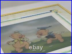 The Practical Pig Disney Production Celluloid on Background with Custom Matte