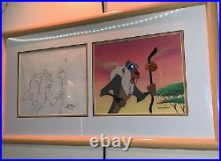 Unique Lion King's Timon & Pumbaa Original Production Cel and a Clean-up Drawing