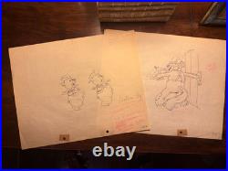 Vintage 1930s animation drawings wolf pigs attributed Disney-era