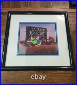 Vintage 90s Disney Dewey Duck Production Cel Framed Signed By Carl Barks 20x19