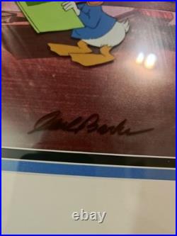 Vintage 90s Disney Dewey Duck Production Cel Framed Signed By Carl Barks 20x19