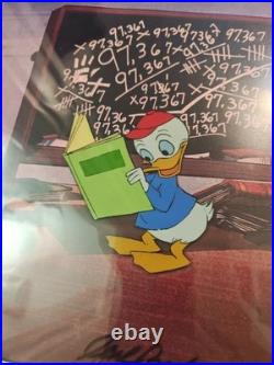 Vintage 90s Disney Dewey Duck Production Cel Framed Signed By Carl Barks 20x19