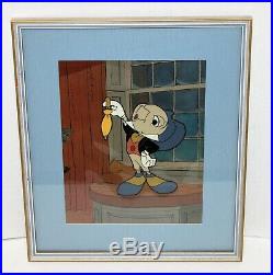 Vintage Disney Productions Animation Cel Jiminy Cricket background matted framed