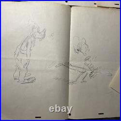 WALT DISNEY Animation Cel draw 1940's GOOFEY LOT Production Art Cartoon MT