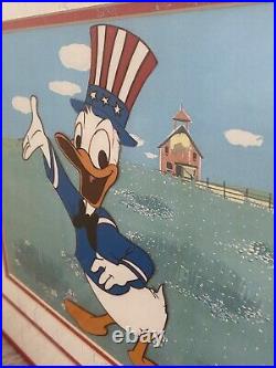 Walt Disney Animation Cel Vintage Donald Duck Patriotic Top Hat Framed Art READ
