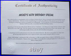 Walt Disney MICKEY MOUSE 60th Birthday Special Original Production CEL withCOA