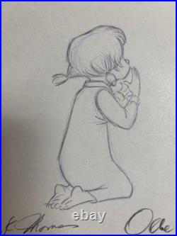 Walt Disney The Rescuers Penny original production drawing signed Frank Ollie